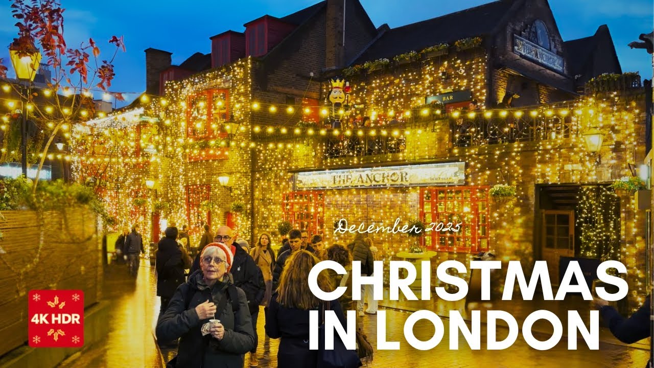 🎅🏼 4K London Riverside Walk 🎄✨ Christmas Holiday Lights, Wet Pavements & Festive Vibes 🎄09/12/2025
