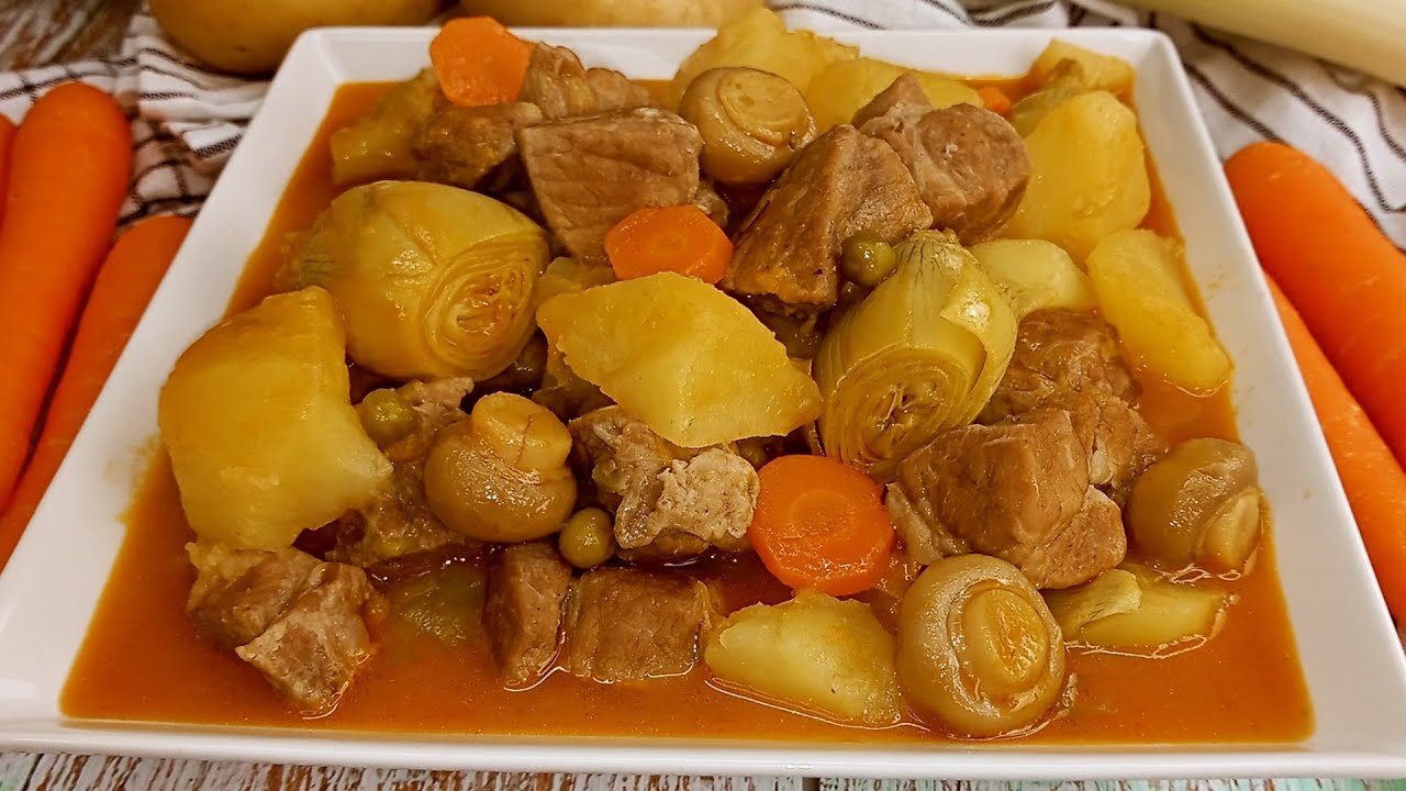 Estofado o Guiso de Cerdo Con Patatas y Alcachofas // Receta Fácil y Barata...💥💥