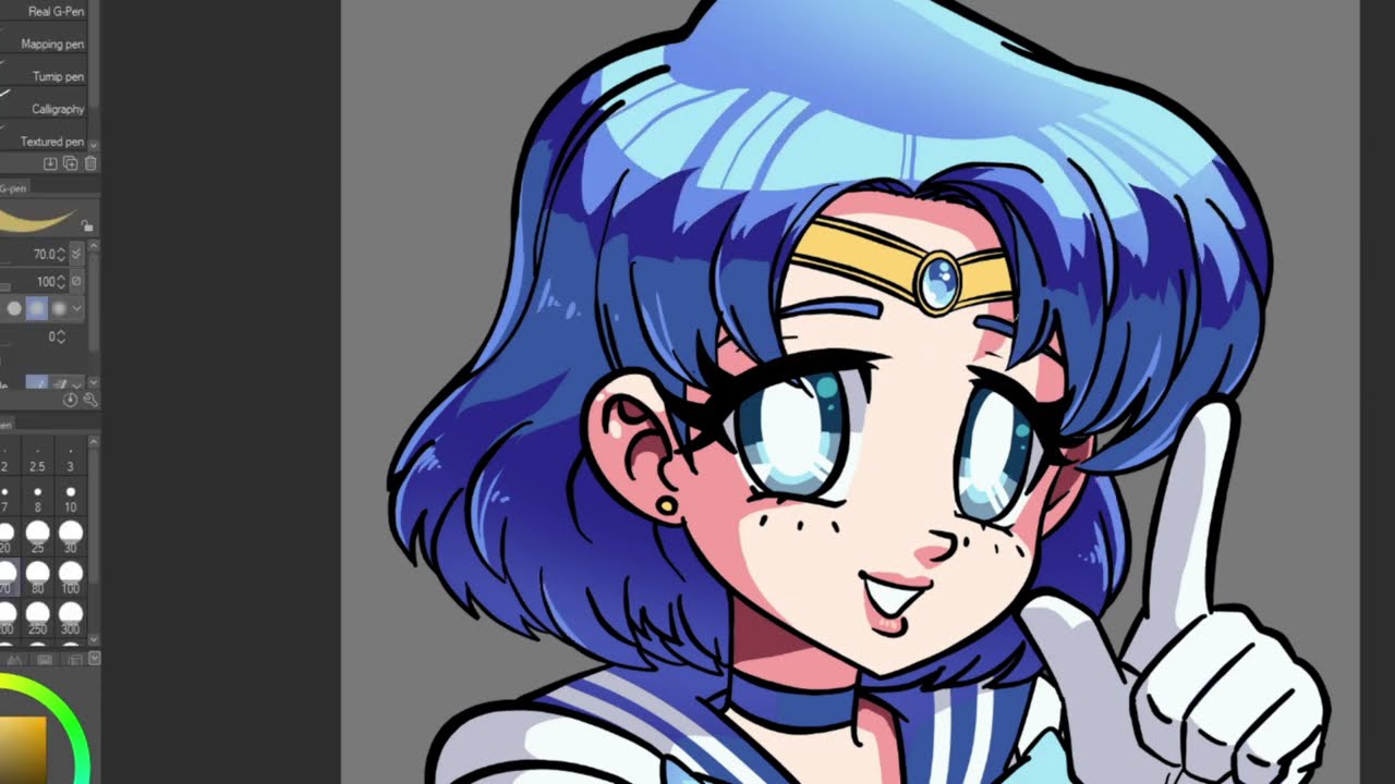 Drawing Sailor Moon Ami Mizuno Headshot in ClipStudioPaint