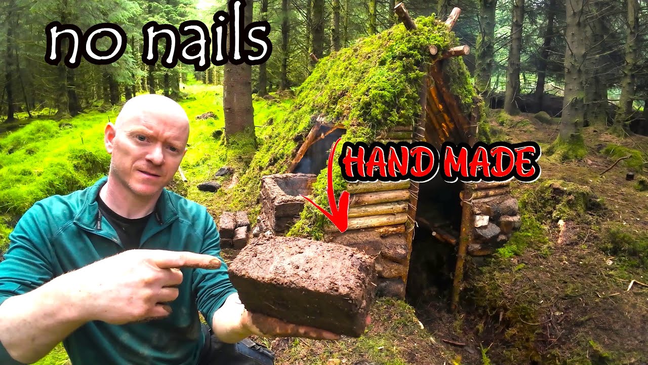 All Natural Shelter Build with hand made clay brick fireplace in Ireland