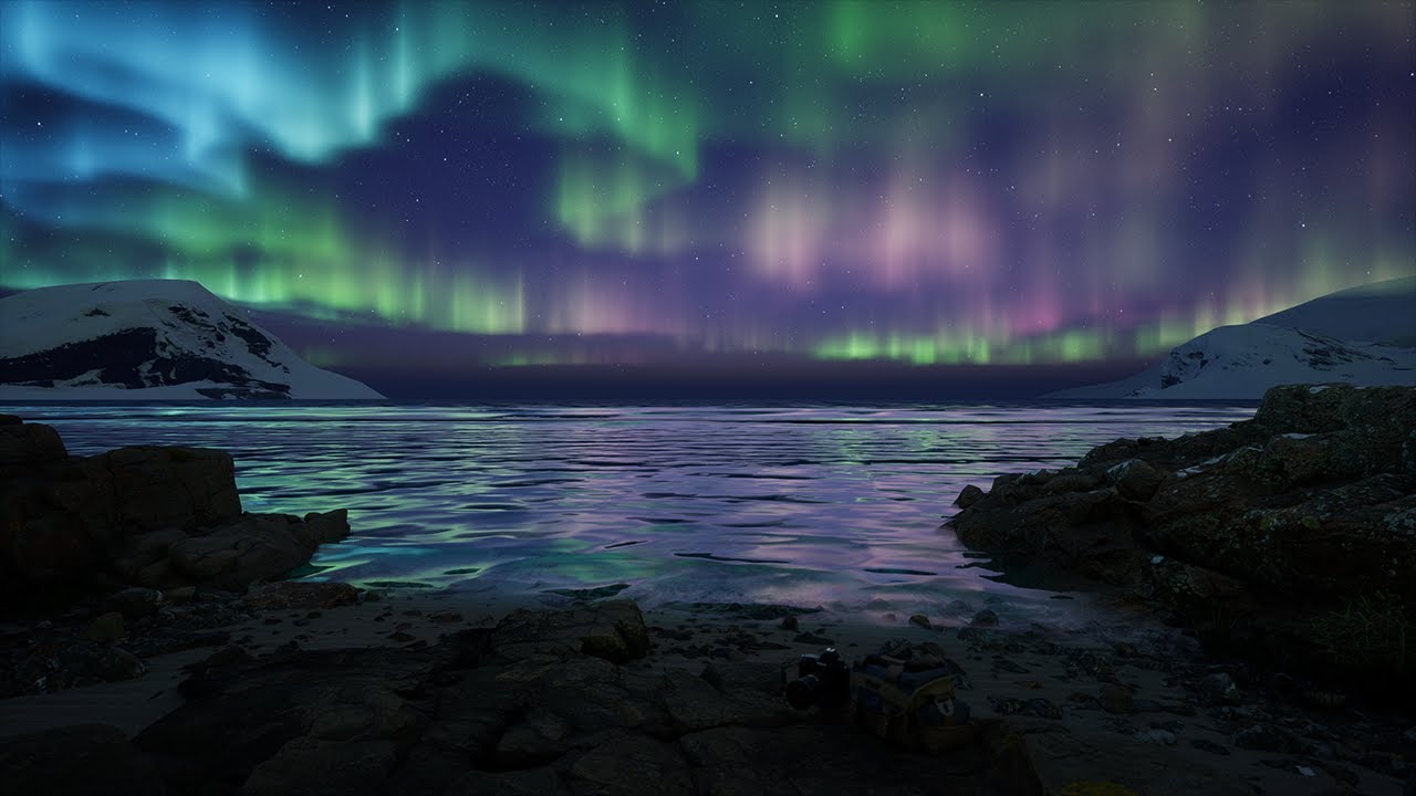 Nordic Beach & Aurora Borealis | Ocean Wave Sounds | 4K