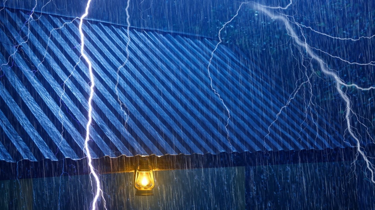 Sleep Deeply in a Cozy Cabin in the Forest with Torrential Rain & Rolling Thunder on a Metal Roof