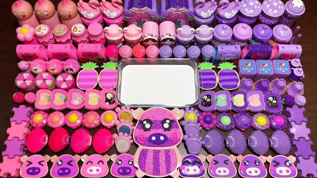 SATISFYING WITH PINEAPPLE - PIG - PINK - PURPLE ! Mixing Random Things Into GLOSSY Slime #2572