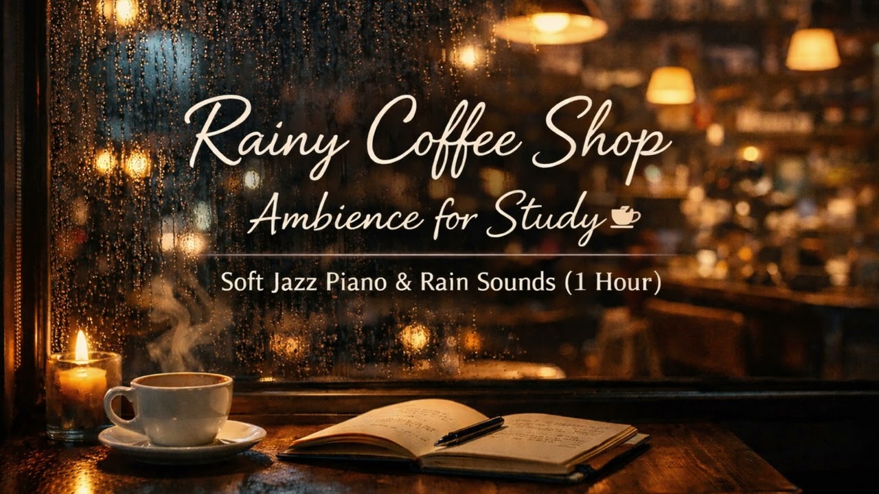 【BGM】Rainy Cafe Ambience for Sleep & Study ☕ Cozy Piano with Rain Sounds (1 Hour)
