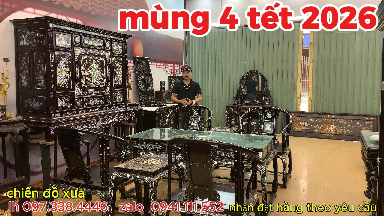 mùng 4 tết siêu phẩm tủ thờ gỗ trắc, ghế khảm ốc, tranh gỗ trắc, kệ tivi, đồ mini
