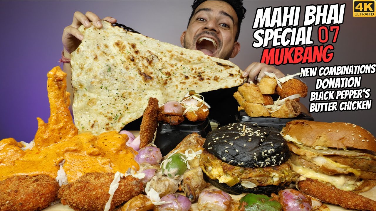MAHI SPECIAL BUTTER CHICKEN, BLACK WIDOW BURGER, AFGHANI MOMO, SPRING ROLLS, BUTTER NAAN MUKBANG