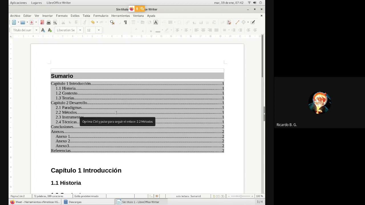 Herramientas Ofimáticas I. Generar un tabla de contenido con LibreOffice Writer