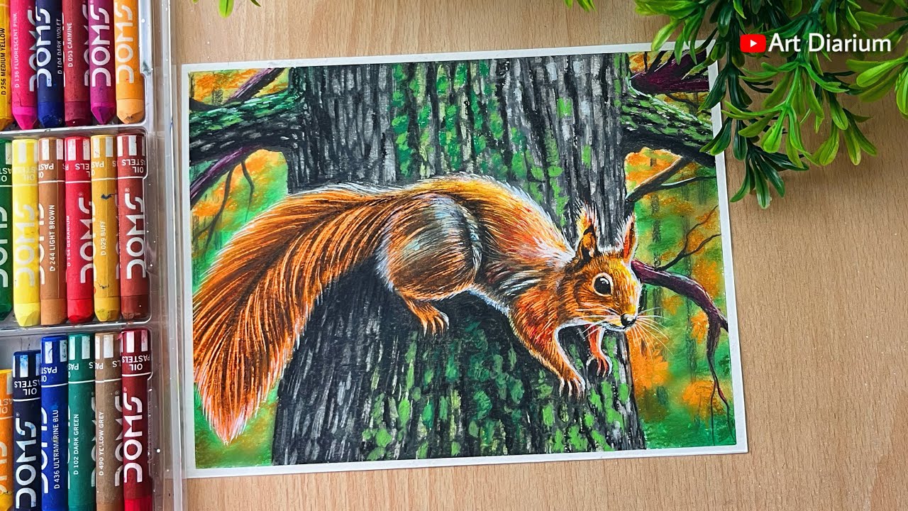 How to Draw a Squirrel in Nature | Stunning Oil Pastel Art by Bhushita