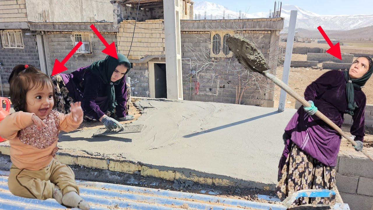 Fereshteh Khanum's efforts in lonely days... 🥀💔Cementing the bathroom ceiling with tears😢and hope🌧️✨