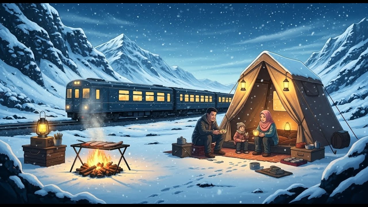 Cozy Home on Rails & Snow Camping ❄️ | Relaxing Train Travel in Iceland - Ghibli Style Video