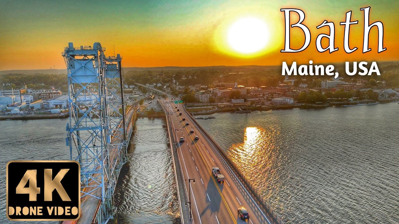 Bath, Maine, USA Sunset 4K HDR Drone