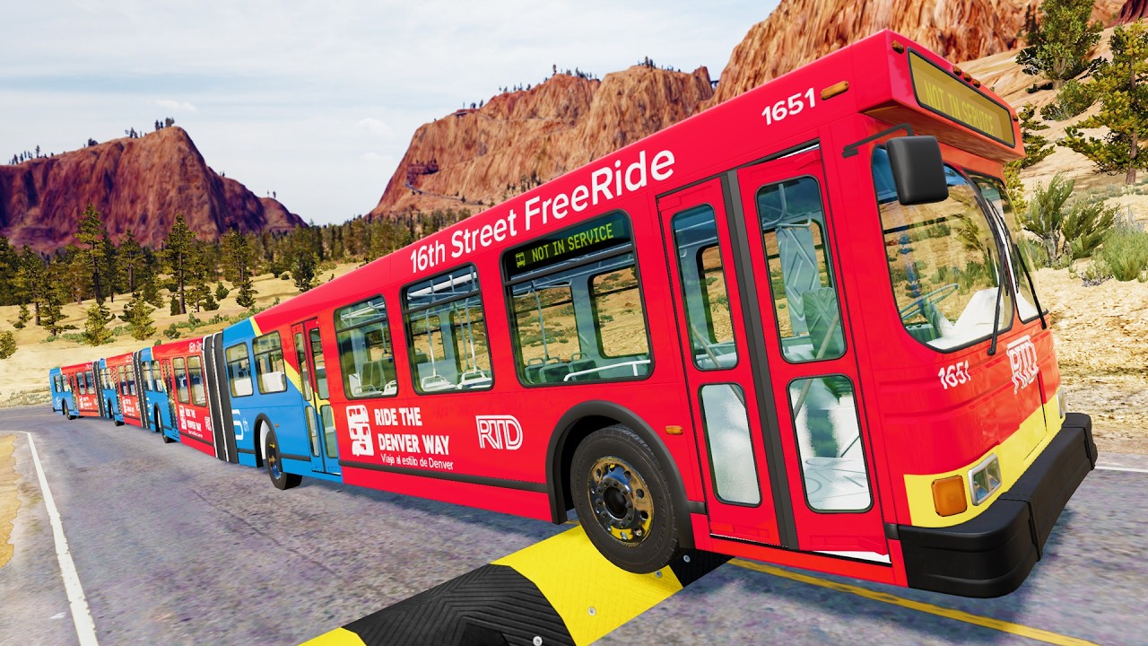 Long Bus, City Bus, School Bus Vs Massive Speed Bumps #10 - BeamNG.Drive