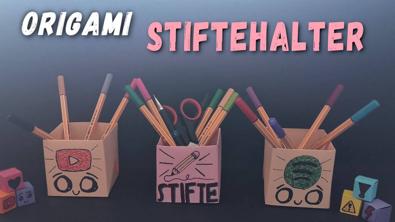 Origami Stiftehalter 🖊️,Spotify, YouTube |  süße Papier Stiftehalter basteln | back to school 2022
