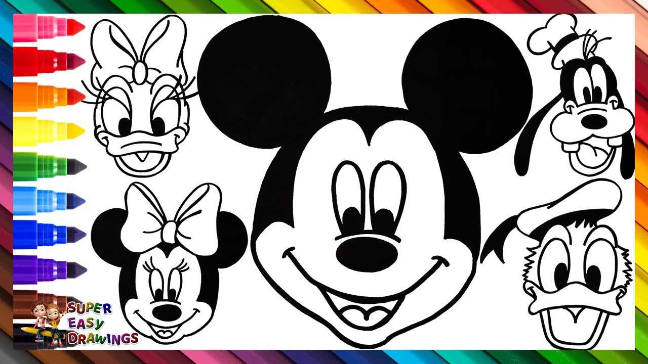 Draw and Color Mickey Mouse and His Friends ❤️⚫⚫🎀🐭🐶🦆 Drawings for Kids