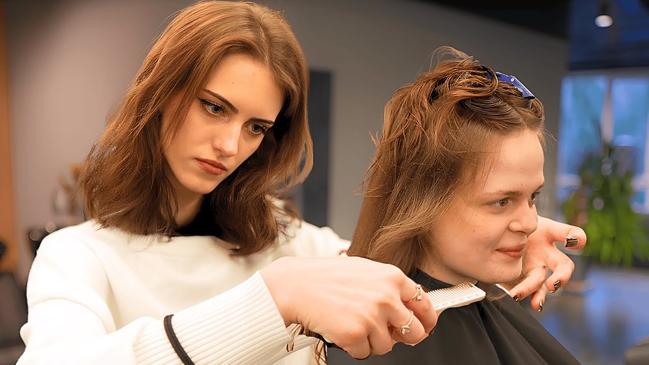 💈(ASMR) Most Sensitive Scissors Haircut for a Woman by Ukrainian Lady Barber Daria