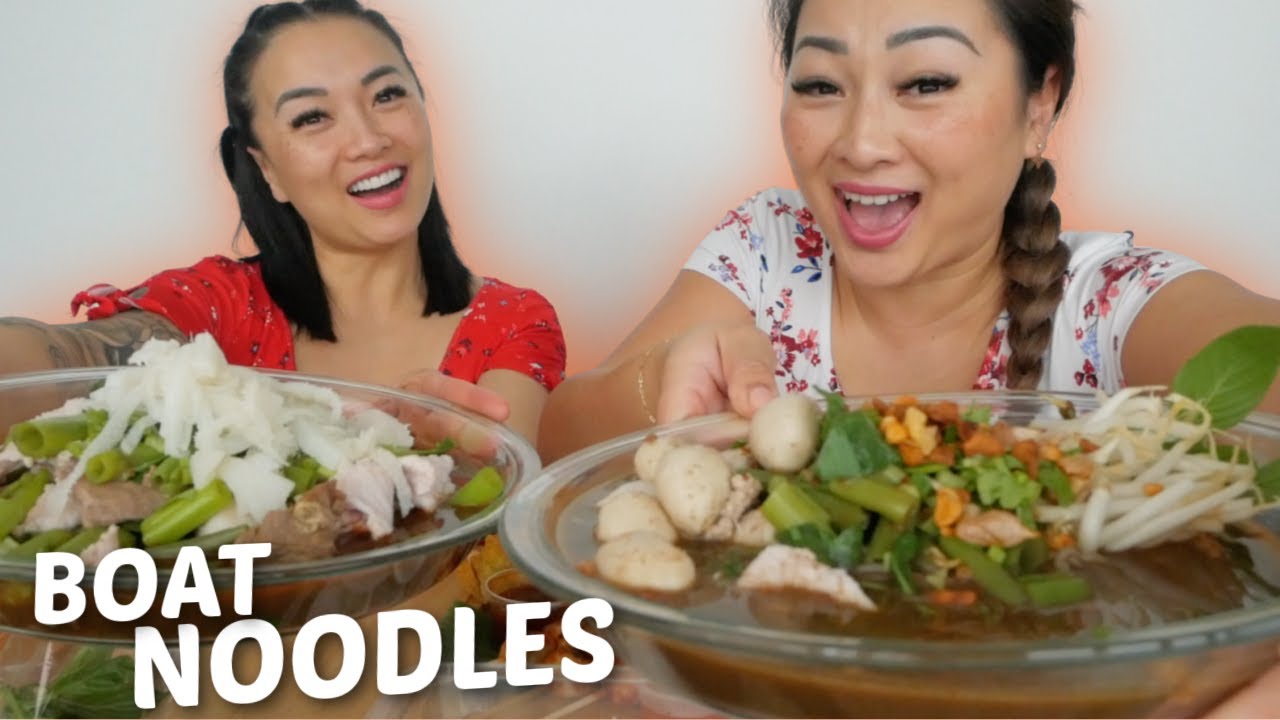 Authentic Thai BOAT Noodles Sister Mukbang *Delicious| N.E Let's Eat & SAS ASMR