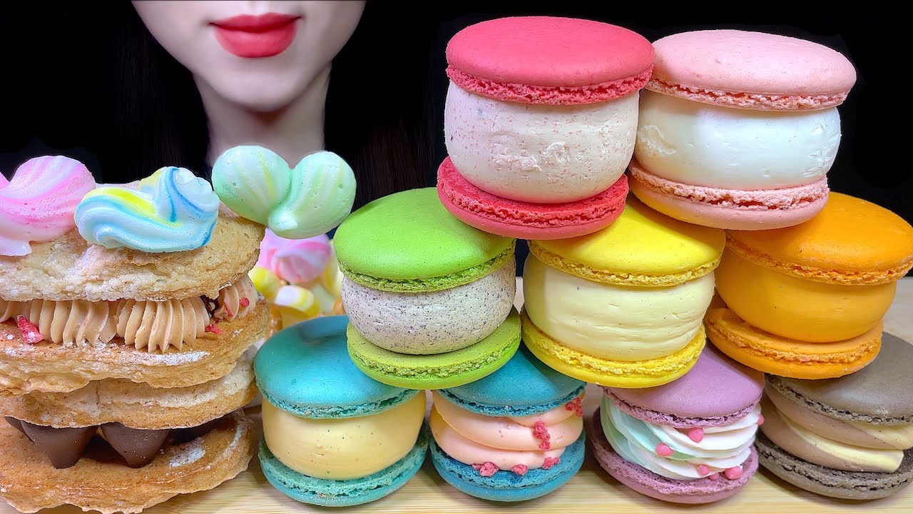 ASMR SCOOP-DANG MACARON,DACQUOISE,MERINGUE COOKIE MUKBANG, 스쿱당 마카롱,다쿠아즈,머랭쿠키 먹방💚