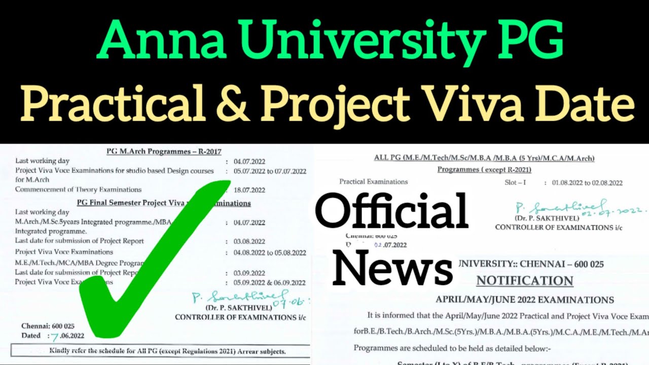 Anna University PG Practical & Project Viva Dats official News 👍