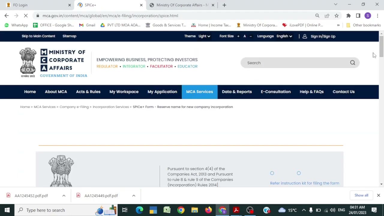MCA V3 Portal Company Registration Process Demo &ndash; NAME APPROVAL &ndash; NEW PROCESS &ndash; 2023