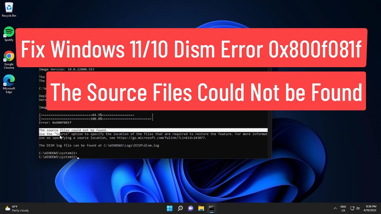 Исправление ошибки DISM 0x800f081f в Windows 11/10. Исходные файлы не найдены.
