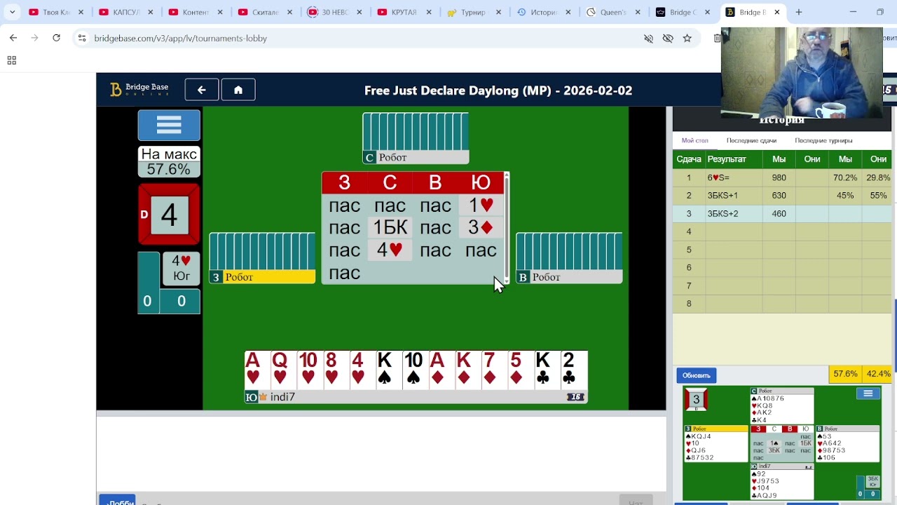 BRIDGE! Просто индивидуал на BBO. Дотяну ли до 60%?