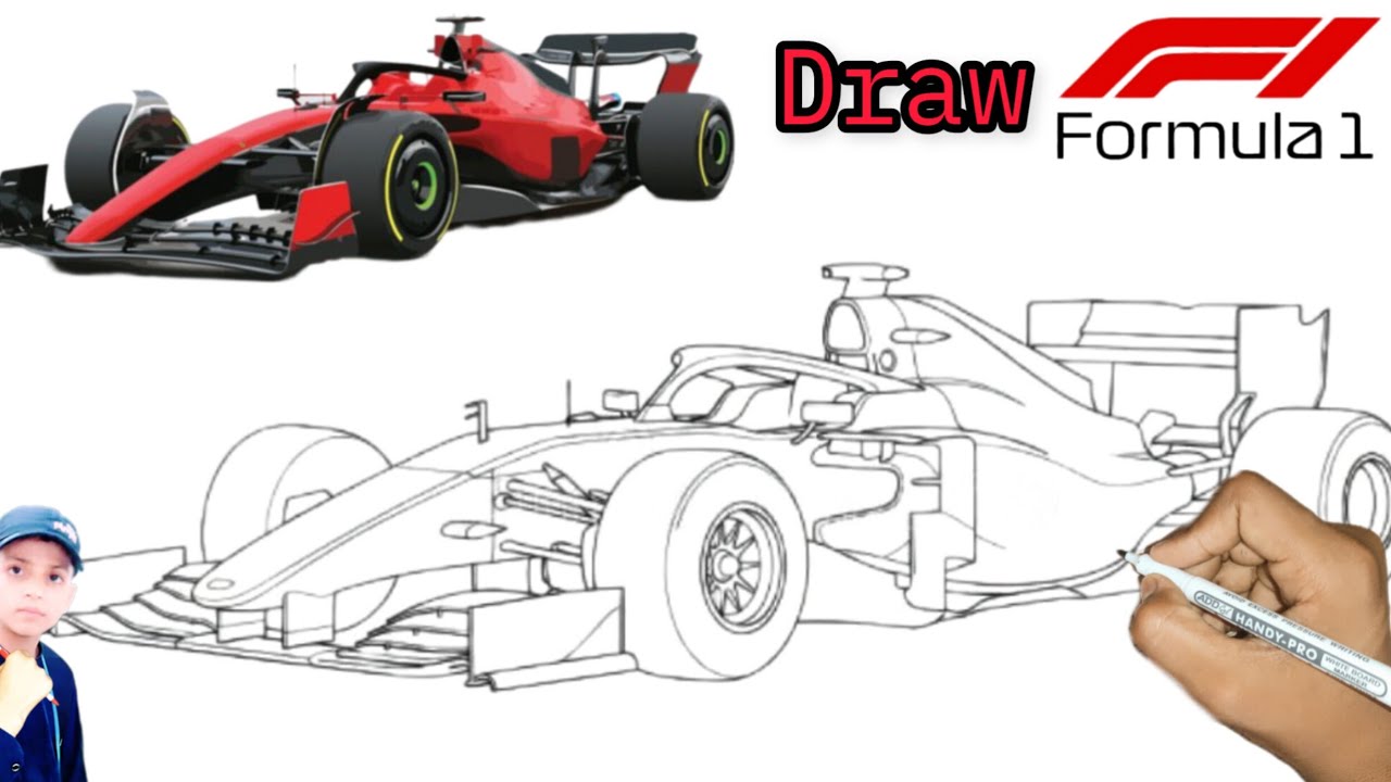 How to draw  Formula1 car outline sketch F1car tutorial