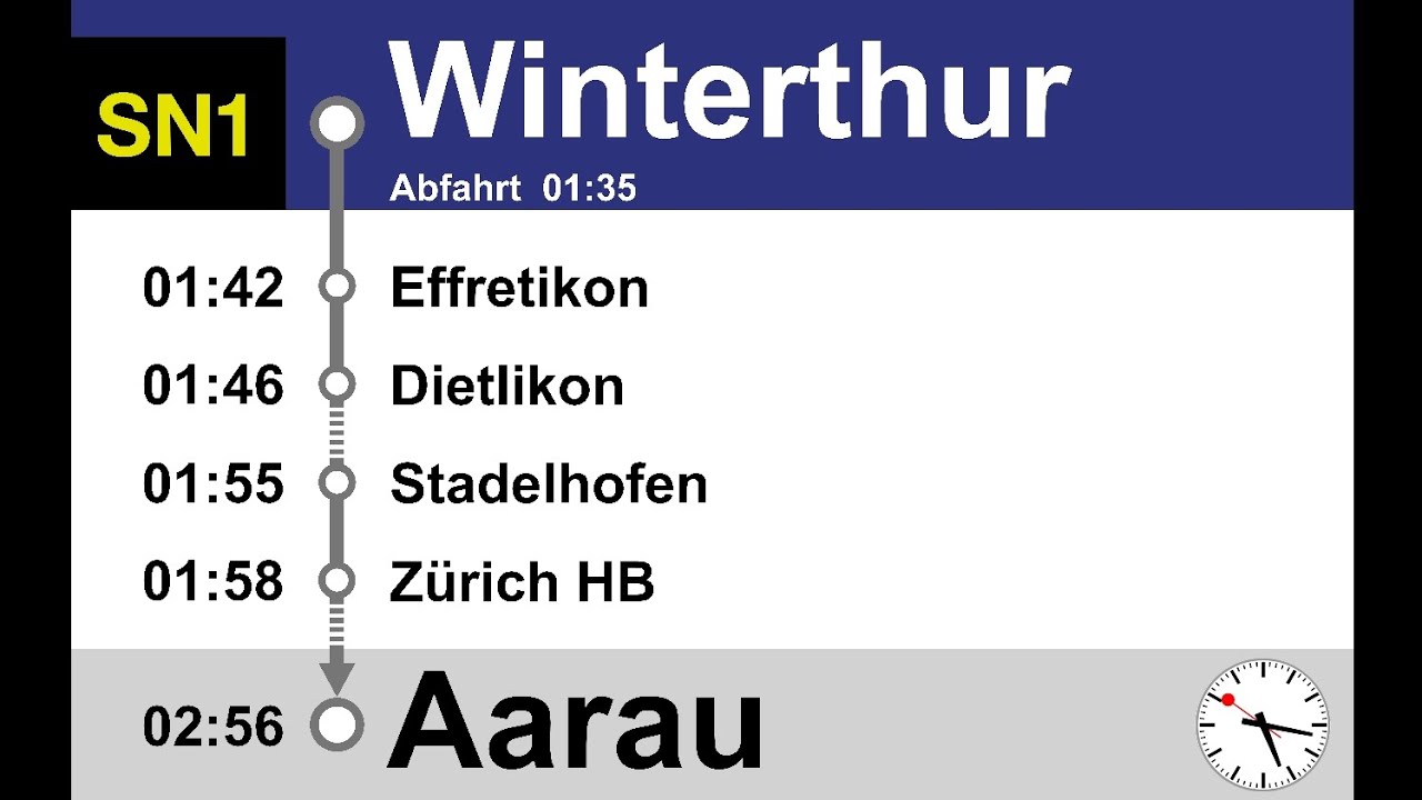 ZVV Ansagen, SN1 (Winterthur-Aarau) | Fahrplan 2025