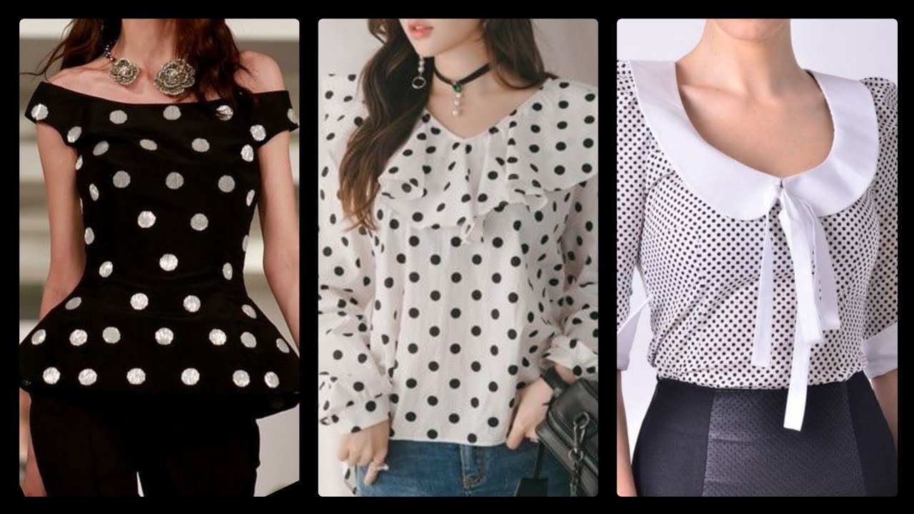 most trending and gorgeous daily work wear Polka dot Blouses design in black and white for women