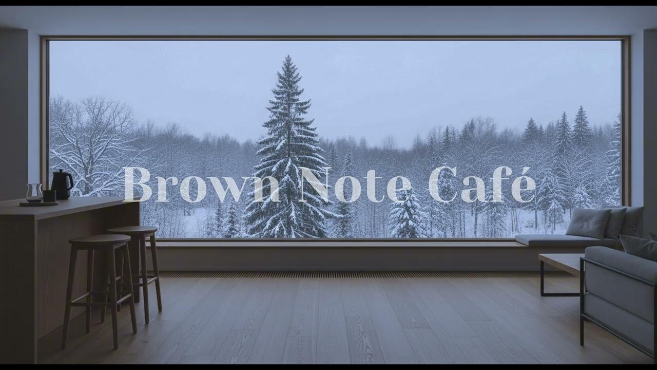 [playlist] Window overlooking snow covered forest, winter jazz flows peacefully | Brown Note Café