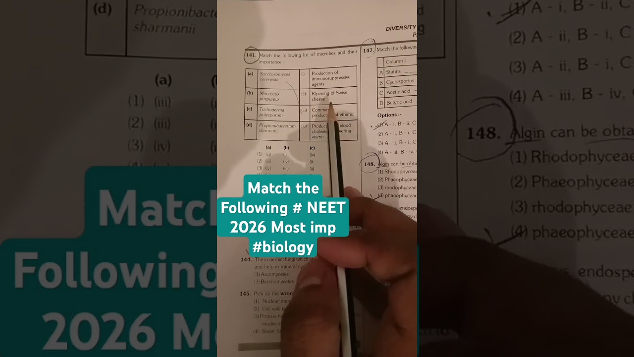 # Match the following Most imp MCQ # NEET 2026# Biology # MBBS 🎯🎯🎯💯