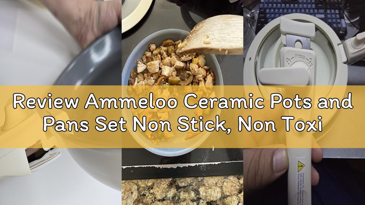 Review Ammeloo Ceramic Pots and Pans Set Non Stick, Non Toxic Cookware Set with Removable Handles, 1