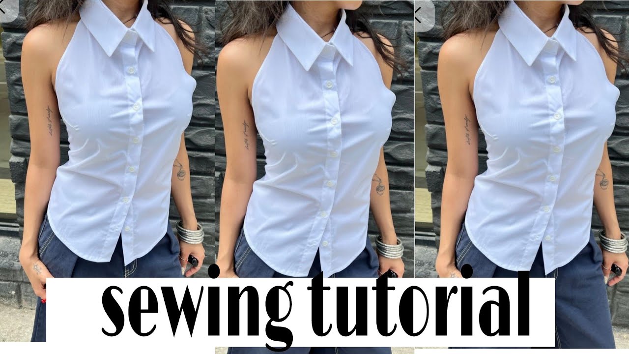 Как выкроить и сшить модный топ с халтер-хомутиком, воротником и поясом. @floxiifyapparels #diyfa...