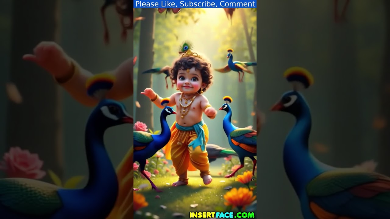 Baby Krishna Dancing in Garden | Joyful Moments with Peacocks #ai #god #hindu