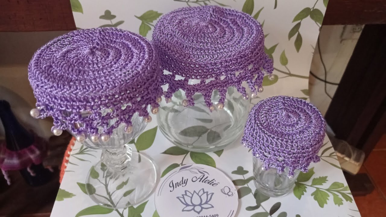 Cobre Ta&ccedil;a/Copo Croch&ecirc; com p&eacute;rolas
