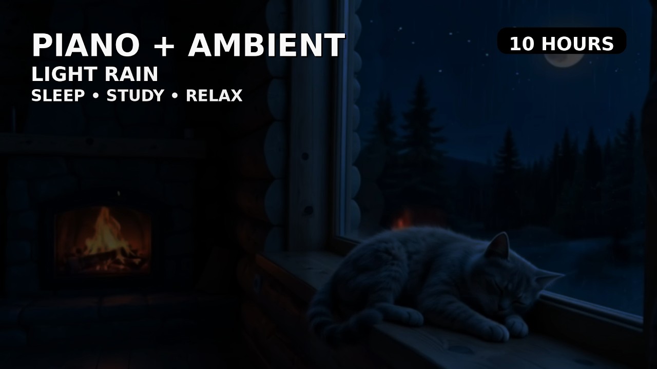 Piano & Ambient + Light Rain 🌧️🎹 10 Hours | Deep Sleep, Study, Relax (No Talking)