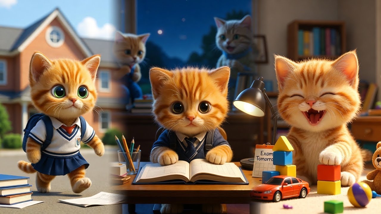 Ginger Kitten's Exam Tomorrow ! Cute School Story |  