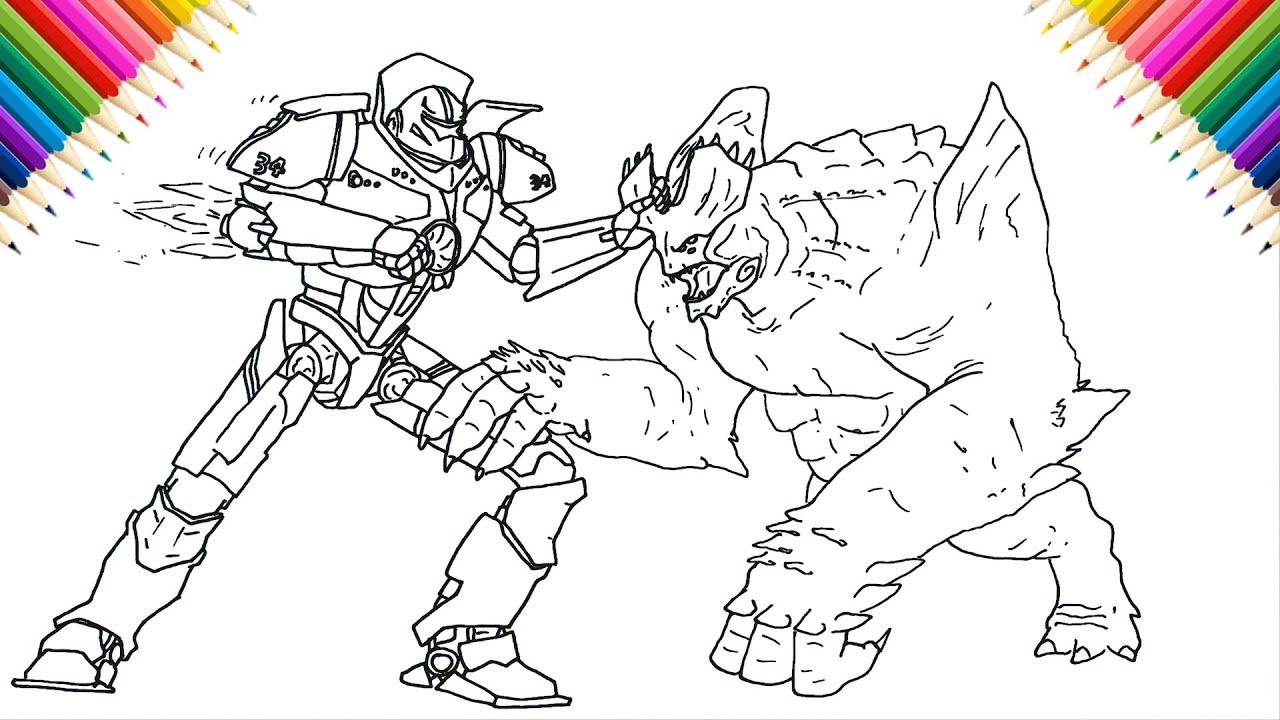 Gipsy Danger (Jaeger) vs Leatherback (Kaiju 4th Category) Drawing from Pacific Rim