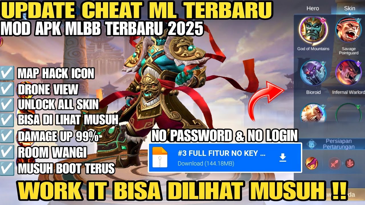 CHEAT ML TERBARU 2025 ANTI BANNED - MOD MENU MAP HACK MOBILE LEGENDS UNLOCK ALL SKIN GRATIS