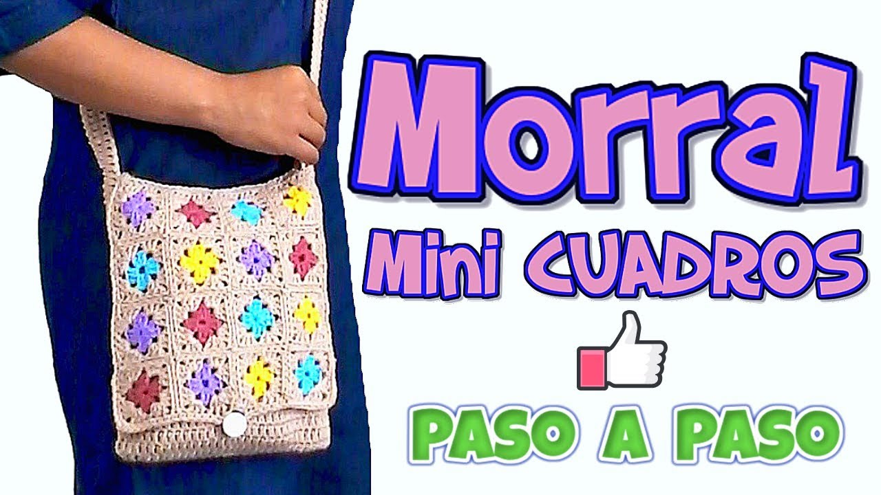 BOLSA ó MORRAL MINI CUADROS  GRANNY  TEJIDO A CROCHET PASO A PASO - Granny Square Bag