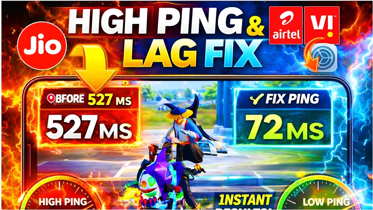 Instant 20ms Ping and Lag Problem Solve Guaranteed,😱SETTING, Jio, Airtel, Vi High Ping Problem Fix