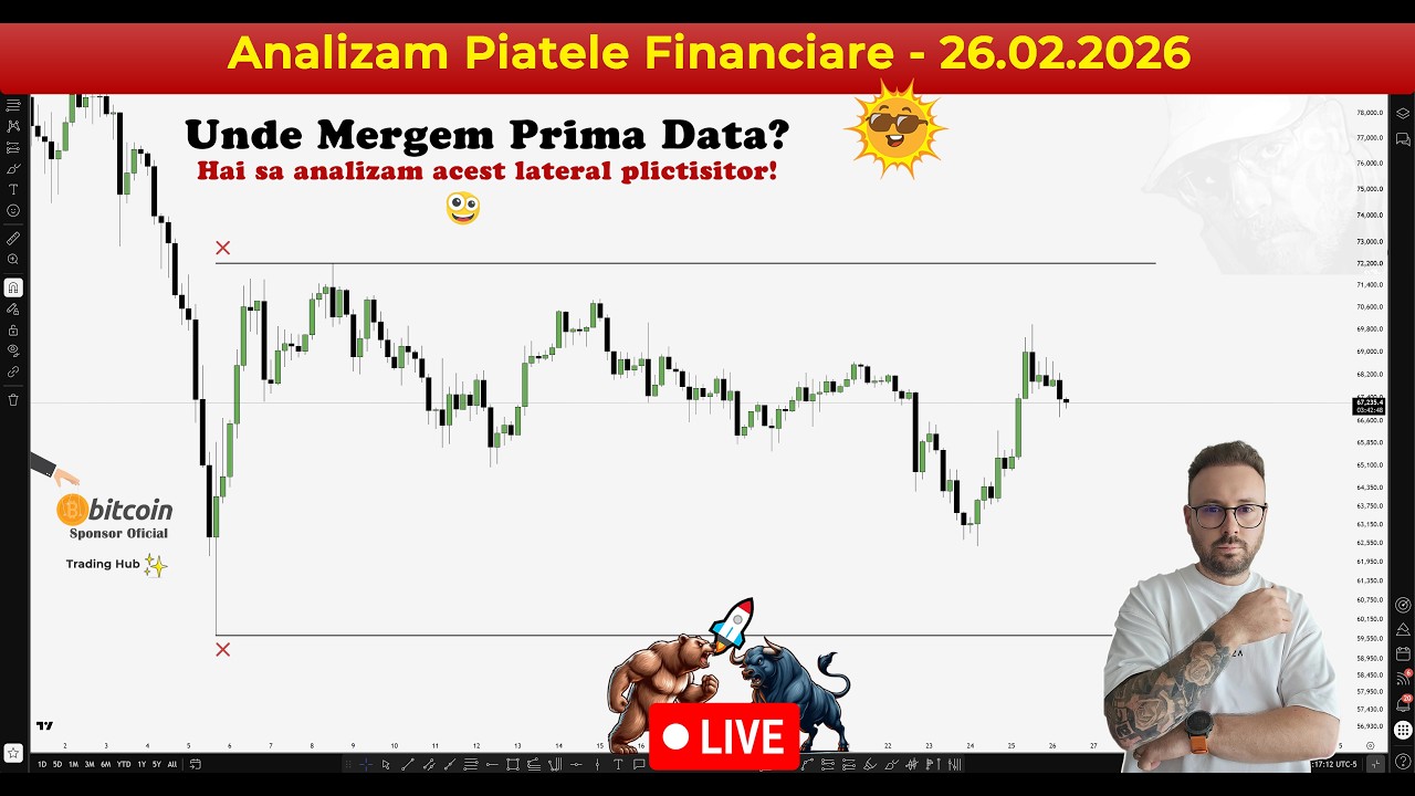 🚨 Live - Satul de Lateral 😰 Analizam BTC, ETH, Altcoins, Nasdaq, ES and more 😡 26 Februarie 2026