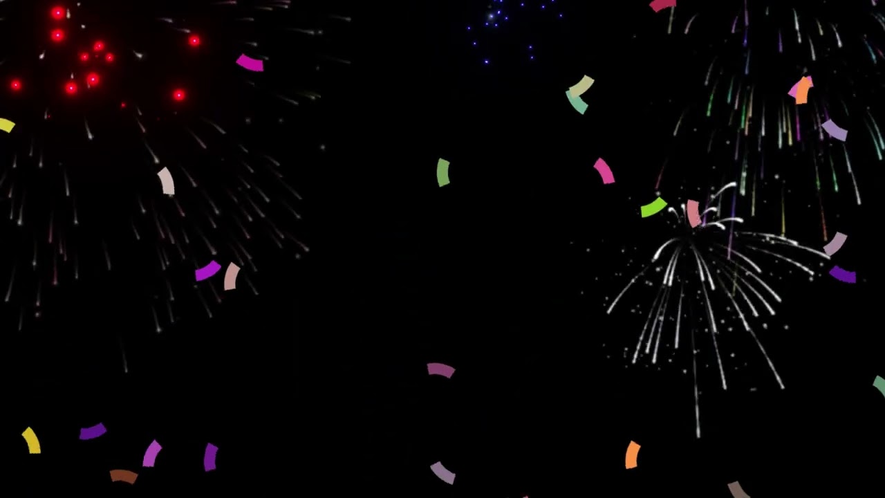 4K Fireworks + Ribbons Celebration Party Copyright Free Stock Footage Screensaver Background Video