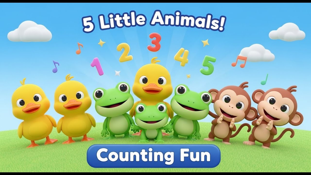 🦆🐸🐒 Fun Animal Counting Songs 5 Little Ducks, Frogs & Monkeys (Kids Poem)