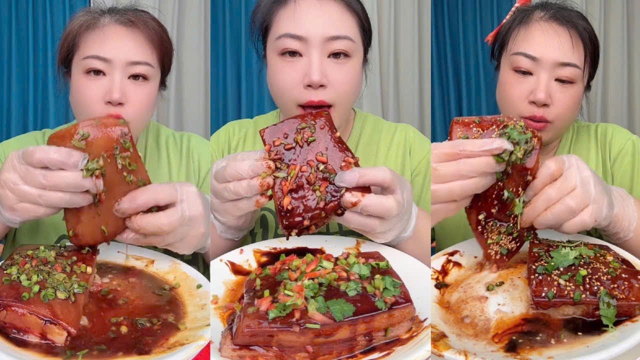 Eat Braised Pork with Large Pieces, Challenge Eating Spicy Braised Pork