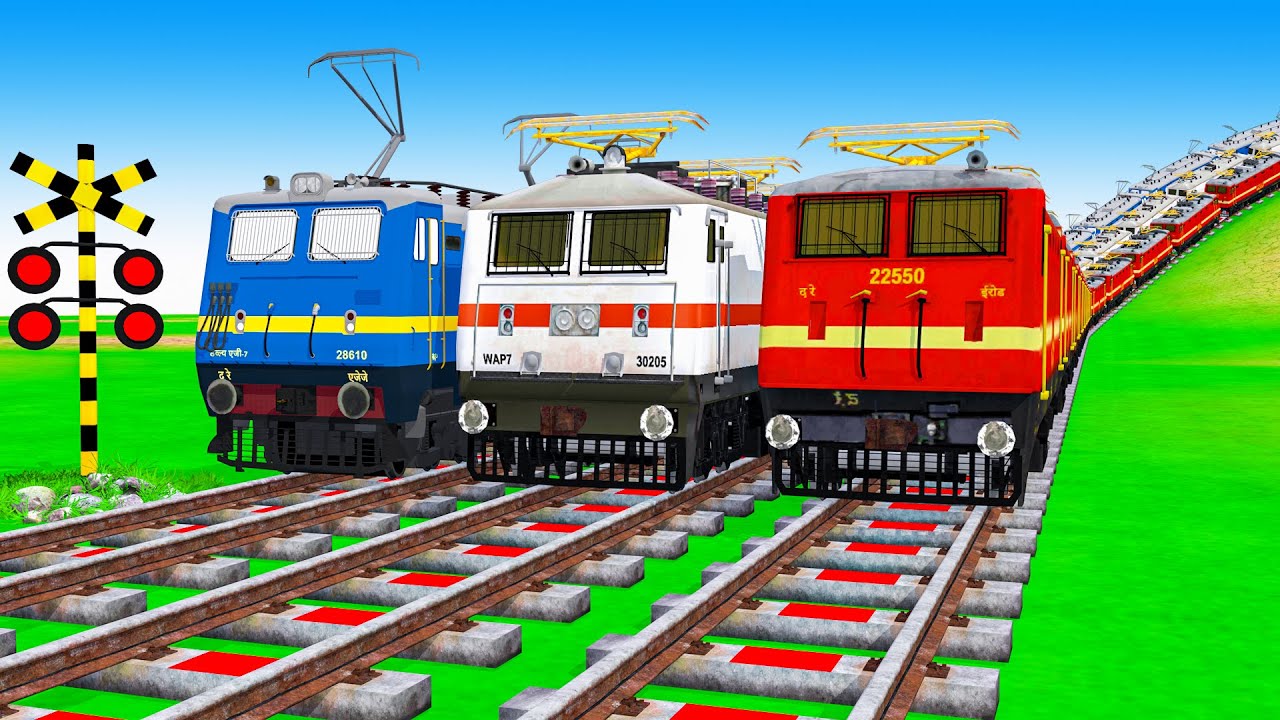 【踏切アニメ】あぶない電車 空中 6 Trains Climbing Pynamid 2025 🚦 Fumikiri 3D Railroad Crossing Animation #1million