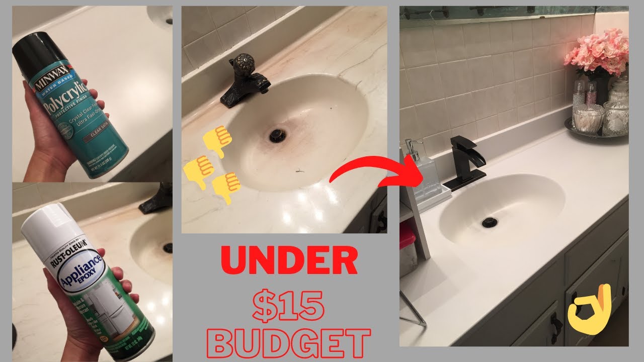 Bathroom Countertop Make Over Under $15 Using Rustoleum Epoxy Spray