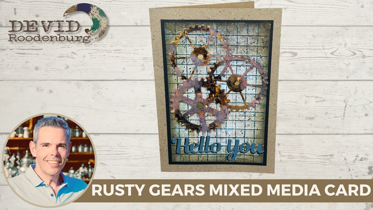 Rusty Gears Mixed Media Card | Industrial Texture Techniques