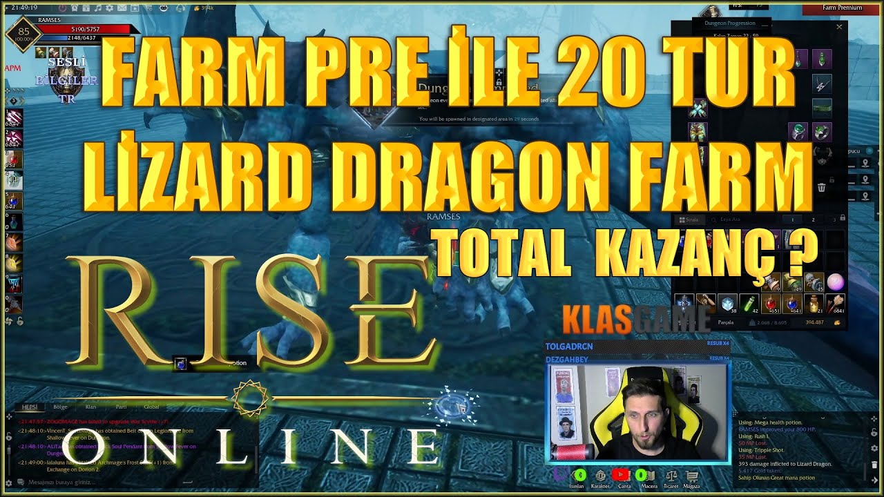 Rise Online Farm Pre ile 20 TUR Lizard Dragon Zindan Kazanç ve Droplar !- Sesli Bilgiler TR