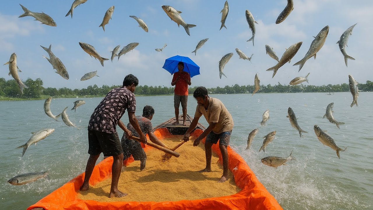 নৌকার পাশে পাগল করা মাছের লাফ! 🐟🔥 খাওয়ার জন্য ঝাঁপিয়ে পড়ছে! #FishFeeding# #TilapiaFis