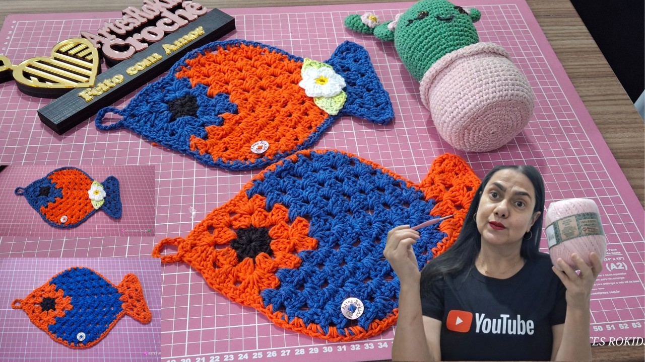 DESCANSO DE PANELA PEIXE EM CROCHÊ POR  @🧶ARTES ROKIDS CROCHÊ🎀